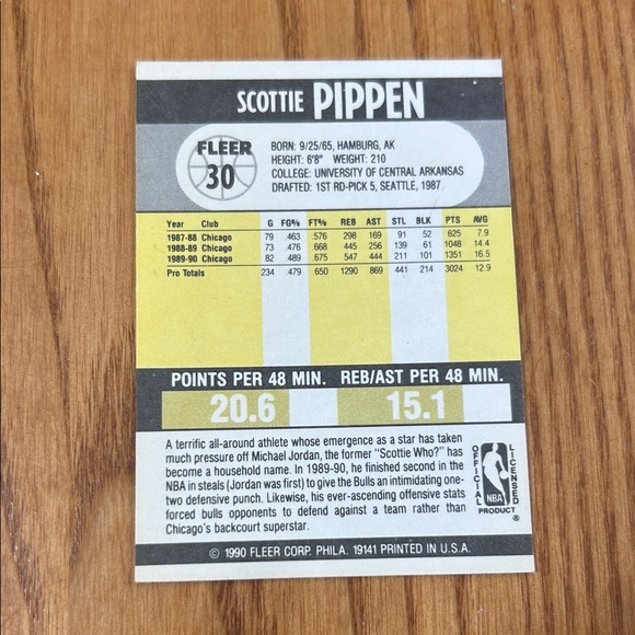 Scottie Pippen Fleer 90 Basketball Card - Picture 2 of 2